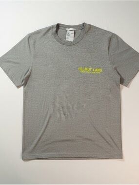 Helmut Lang Gray Tee with Neon Yellow Logo